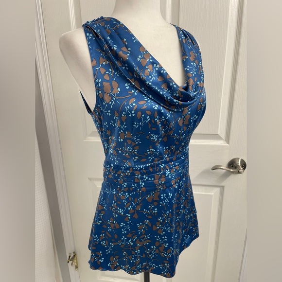 Banana Republic Blue & Grey Cowl Neck Blouse Sleeveless Fitted Sz 6 - Picture 14 of 16